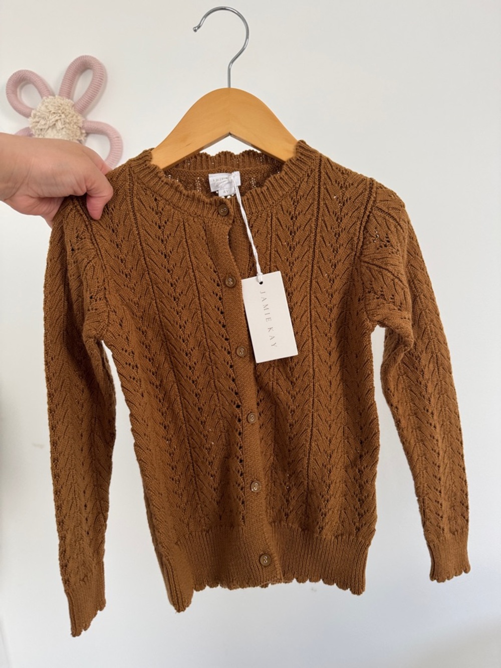 Jamie Kay Eleanor Pointelle Button-Up Cardigan Carmel Brown